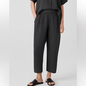 NWT Eileen Fisher 100% organic linen dark green and black gingham lantern pants